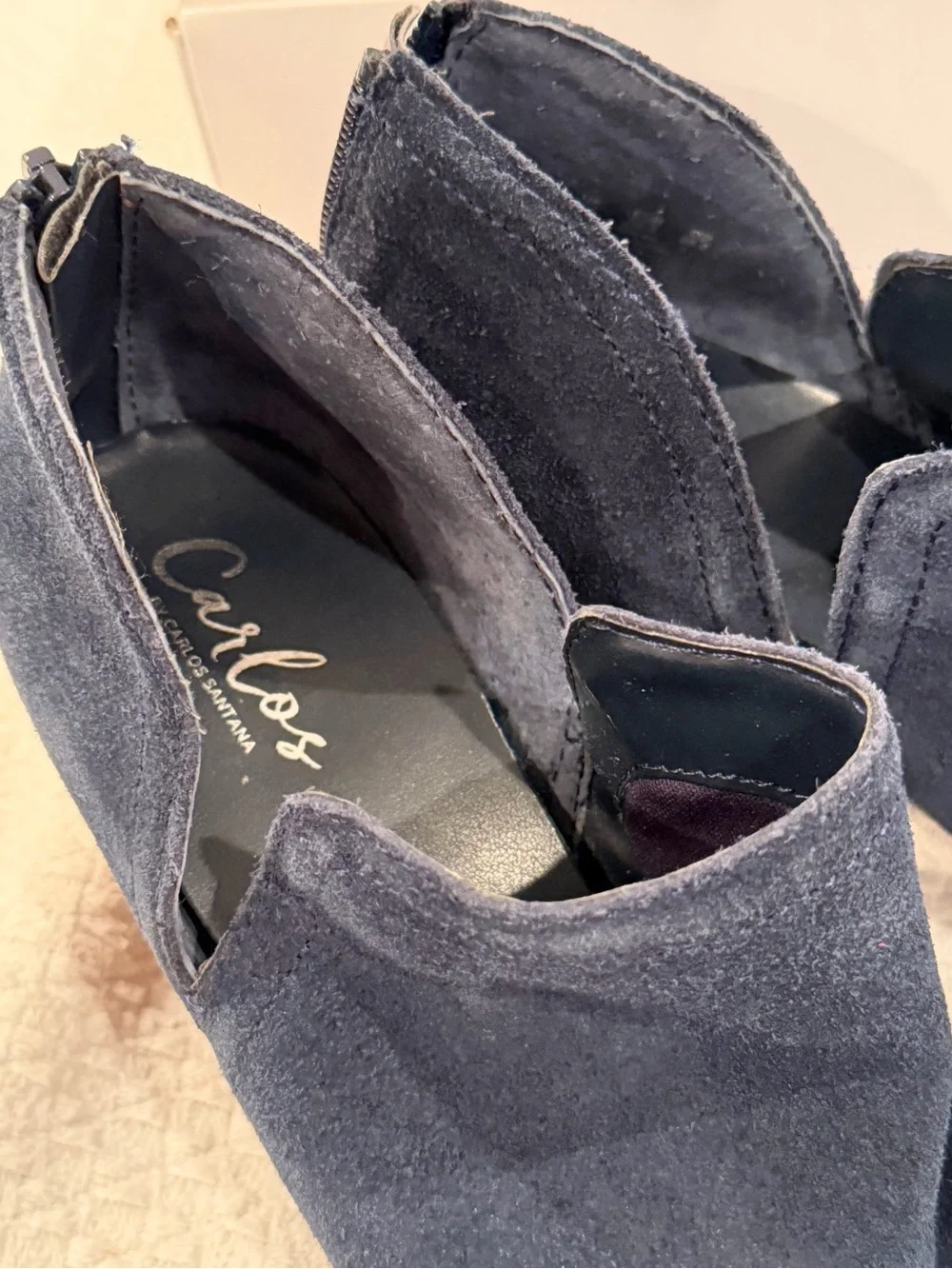 Carlos by Carlos Santana Dark Blue Suede Cutout Ankle Booties
